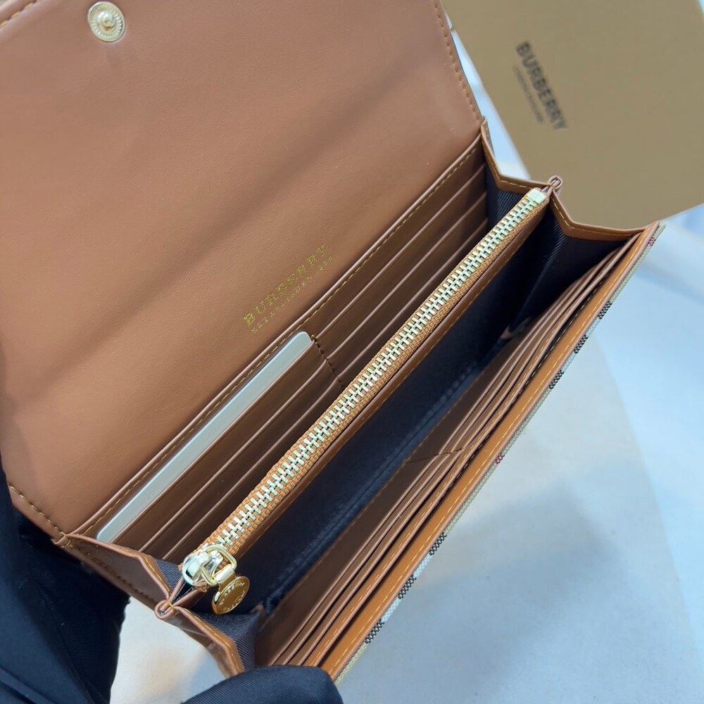 Burberry Vintage Check Long Flap Wallet Tan Leather - Picture 7 of 9